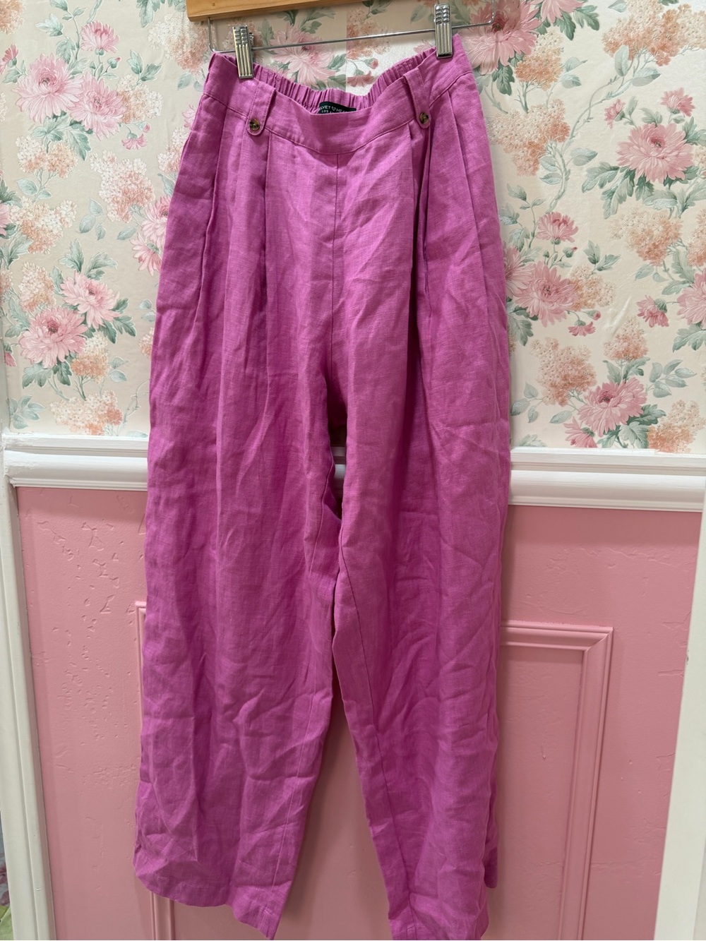 Velvet Heart Wide Leg Linen-Blend Pants in Bright Pink